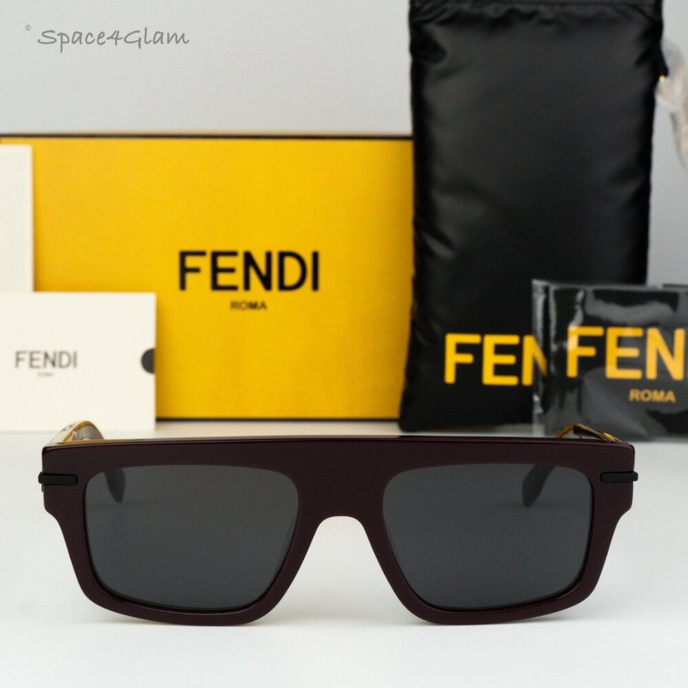 BRAND NEW Fendi FE40091U FENDIGRAPHY 69A Bordeaux Grey Unisex Square Sunglasses
